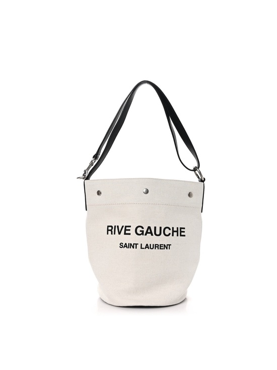 Saint Laurent Handbags - SAINT LAURENT RIVE GAUCHE CANVAS BUCKET BAG W/ LEATHER ZIP POUCH - IVORY/BLACK